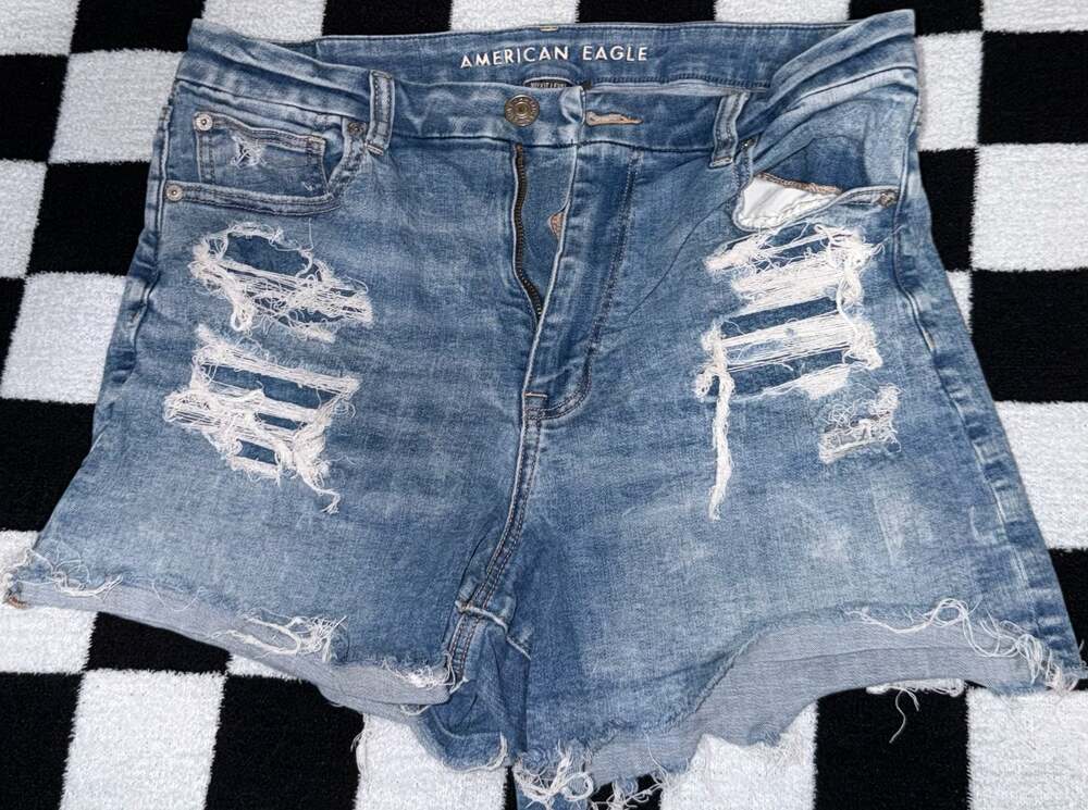 American Eagle Next Level Stretch High-Rise Distressed Cut-Off Denim Shorts